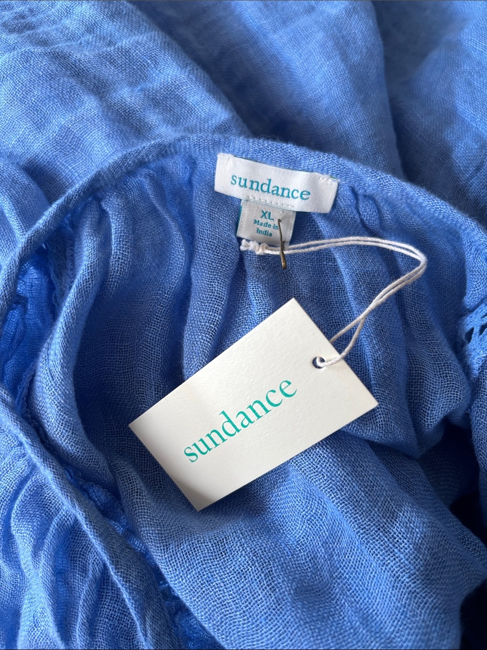 NEW Sundance Linen Blouse Blue Size XL Boho Long Sleeve Keyhole - Picture 5 of 6